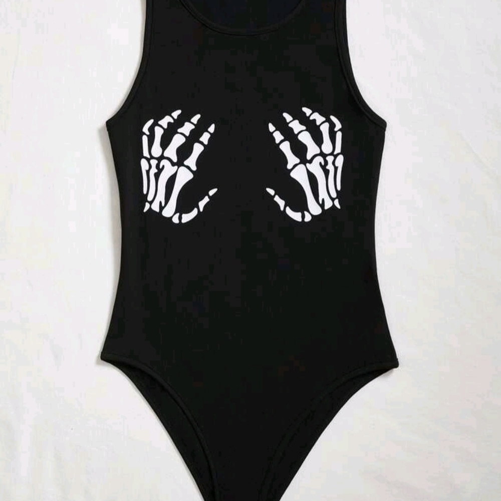 Black Skeleton Hand Kids One Piece